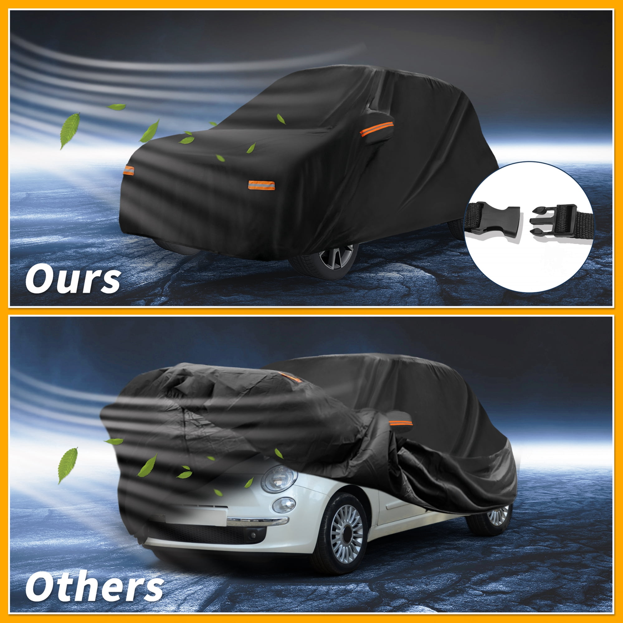 Unique Bargains UV-Resistant Car Cover Black for Fiat 500 2007-2022 210D-PU