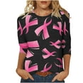 thumbnail image 2 of Abomasnow Breast Cancer Shirts for Women Casual 3/4 Sleeve Crew Neck Breast Cancer Awareness T-Shirts Pink Ribbon Graphics Breast Cancer Survivor Tees, 2 of 5