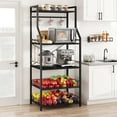 thumbnail image 3 of Bakers Rack, Farmhouse Microwave Oven Stand with 2 Large Metal Wire Basket, 5 Tier Utility Storage Shelf with 8 Hooks, 3 of 9
