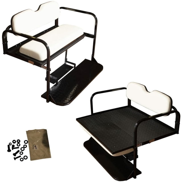 Performance Plus Carts Club Car Precedent/Onward/Tempo Golf Cart Rear Flip Seat Kit | Folding Steel Frame Rear Seat Kit | White Cushions | Compatible with 2004-Up Models