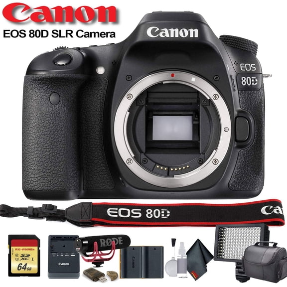 Canon EOS 80D DSLR Camera, 24.2MP APS-C Digital Camera Bundle with Bag, Battery, Mic & Accessories (International Model)