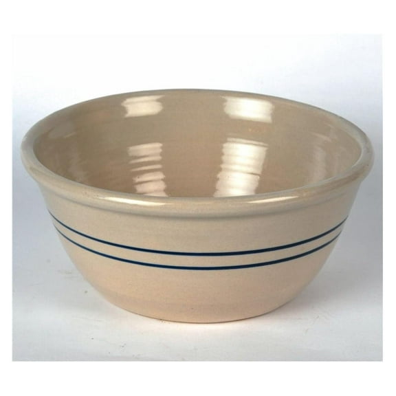 Hand-Turned Blue Stripe Stoneware Mixing Bowl 10"