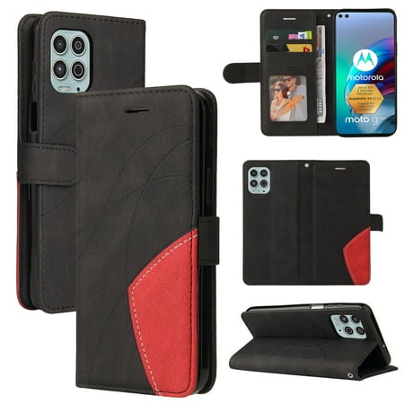 Compatible Motorola Moto G100 Case, Leather Wallet Case Stand View Magnetic Clasp Book Flip Folio Phone Cover - Black