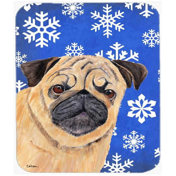 Pug Winter Snowflakes Holiday Mouse Pad, Hot Pad or Trivet