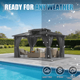 thumbnail image 3 of Sunmthink 12' x 14' Hardtop Gazebo,Polycarbonate Double Roof,Aluminum Frame with Curtains and Netting for Patio,Garden,Gray, 3 of 8