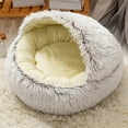 thumbnail image 4 of Cama cueva cálida para gatos con capucha, suave y acogedora cama de felpa para perros, con autocalentamiento y acurrucamiento Café 60cm, 4 of 9