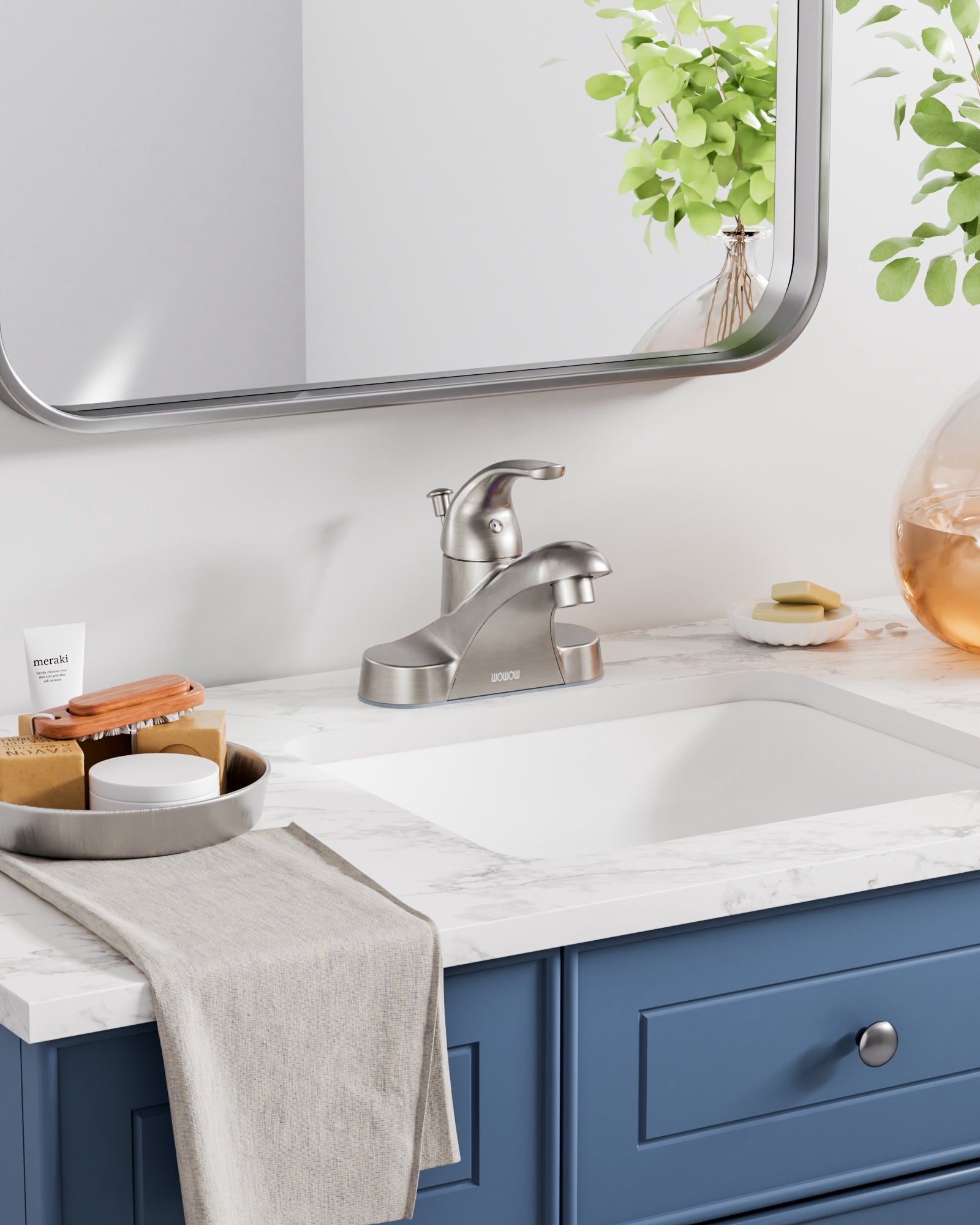 Wowow Bathroom Faucet 1 Handle Single Handle 4 inch Centerset Bathroom Sink Faucet with Lift Rod Drain Assembly, Rv Lavatory Taps 3 Hole
