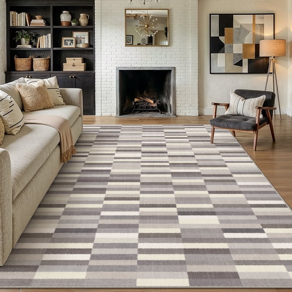 BERTHMEER 5'x7' Area Rugs for Living Room Gray Rugs for Bedroom Kitchen Non Slip Washable Modern Contemporary Geometric Carpets Home Office Dorm Dining Room Striped Pattern Throw Rugs