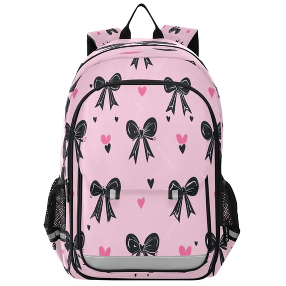 Flip-Top Backpack 17L Capacity Lightweight Bookpack Reflective Safety Strips & Adjustable Chest Strap Black Bows