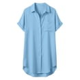 thumbnail image 6 of dazeni Womens Button Down Shirts Lapel Short Sleeve Shirts Dress Lightweight Casual Long Tunic Tops Pocketed T Shirts for Travel Beach Vacation Light Blue M, 6 of 7