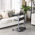 thumbnail image 4 of Small Space Computer Desk Cart on Wheels, Mobile Workstation with Drawers and Printer Shelf, Writing Table, Black, 4 of 5
