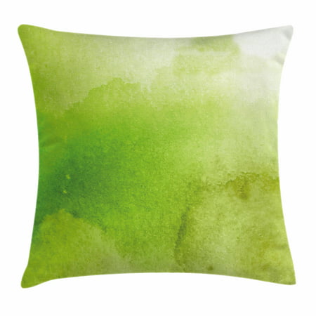 Sage Throw Pillow Cushion Cover, Watercolors in Green Tones Abstract Blurred Dreamy Background Grungy Look, Decorative Square Accent Pillow Case, 18 X 18 Inches, Apple Green Fern Green, by