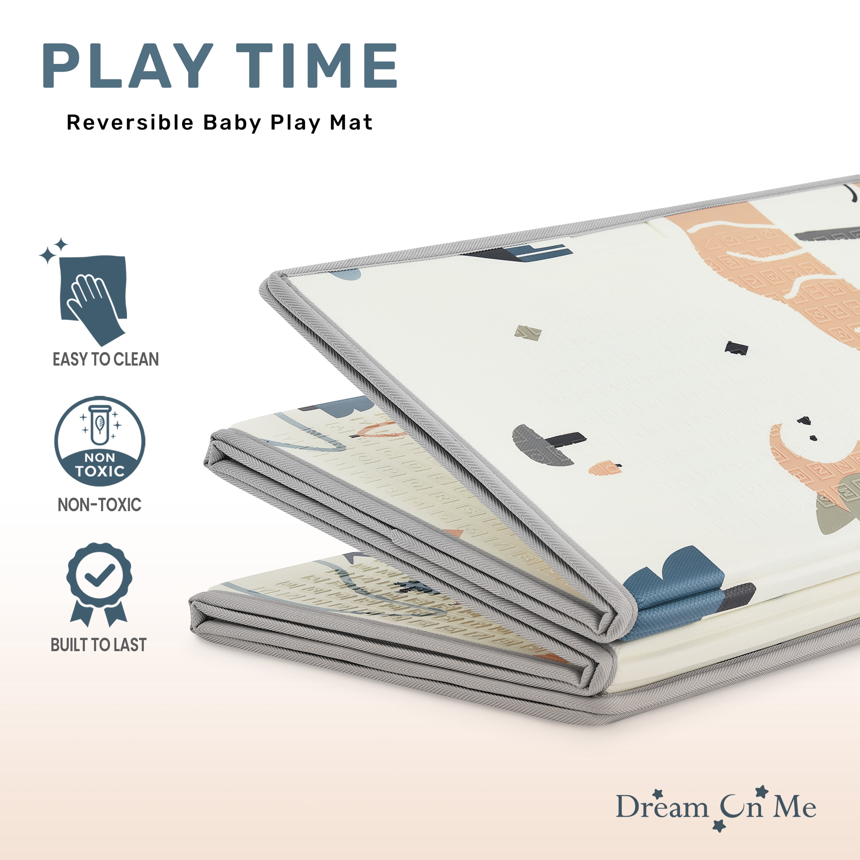 Dream On Me Play Time Reversible Baby Play Mat Foldable Extra Large Thick Foam Crawling Playmats for Toddlers Waterproof Portable Playmat Yoga/Picnic/Game Mat Indoor/Outdoor, Giraffe and Dinosaur
