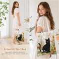 thumbnail image 4 of OKKEEY Canvas Tote Bag for Women, Cute Small Black Cat with Flowers Print, Lightweight & Sturdy Canvas Shopper with Inner Pocket, 4 of 10