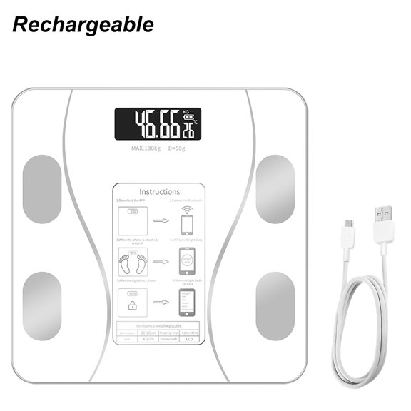Scienceny Báscula inteligente para baño con Bluetooth, de grasa corporal, báscula de peso Digital, aplicación inalámbrica, equilibrio de Medidores de medidas dimensionales Blanco Cobrar