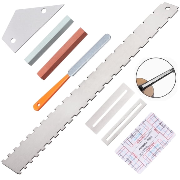 8 PCS Professional Guitar Maintenance Kit - Luthier Tool Set with Notched Straight Edge, Fret Rocker, File, Action Ruler & Guards for Fret Leveling & Neck Adjustment