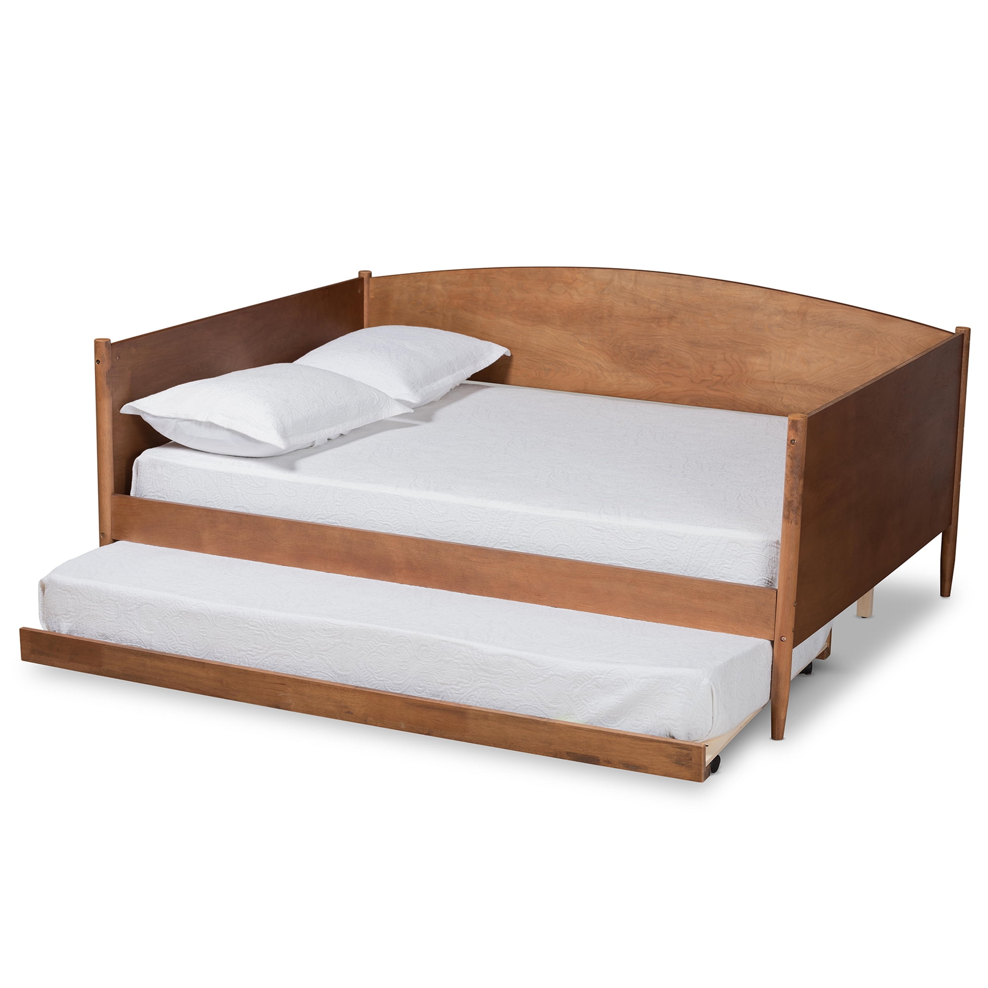 Baxton Studio Veles Mid-Century Wood with Trundle Daybed, Full, Ash Walnut