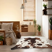Softlife Luxury Faux Cowhide Rug Cow Rugs For Living Room Bedrooms Soft Animal Print Carpet,4.6x5.2,Coffee