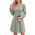 thumbnail image 2 of MOYIKO Long Sleeve Fall Dresses for Women Pleated Crew Neck Dress Casual Fashion Dresses with Pockets, 2 of 7