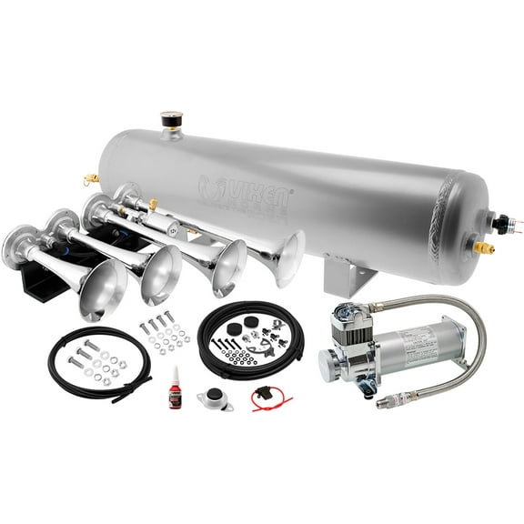 Vixen Horns Train Horn Kit for Trucks/Car/Semi. Complete Onboard System- 200psi Air Compressor, 3 Gallon Aluminum Tank, 4 Trumpets. Super Loud dB. Fits Vehicles like Pickup/Jeep/SUV VXO8330APRO/4124C