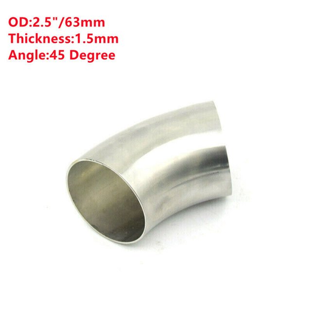 Codo de escape soldado de acero inoxidable de 2,5 pulgadas, 45°, 63 mm para automóviles.