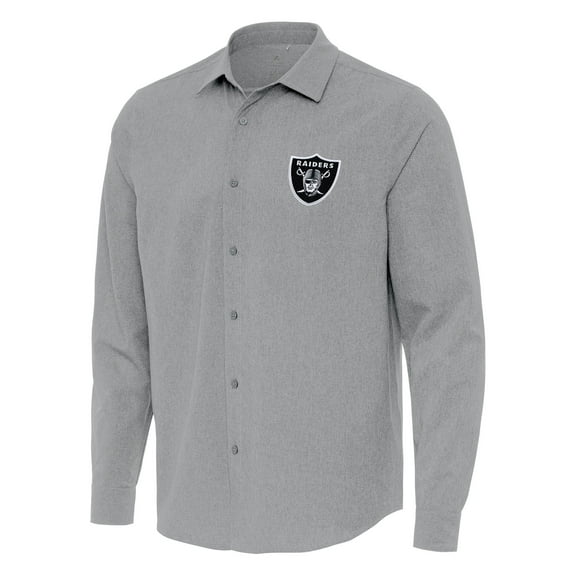 Men's Antigua Gray Las Vegas Raiders Exposure Woven Long Sleeve Button-Up Shirt