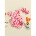 thumbnail image 4 of Kiapeise Newborn Girl Romper Fly Sleeve Cartoon Rabbit Printed Ruffles Playsuit + Headband Set, 4 of 8