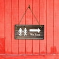 thumbnail image 2 of Fun Restroom Sign Arrow Right | Rustic Dark Wood 5 x 10" Hanging Sign, 2 of 8