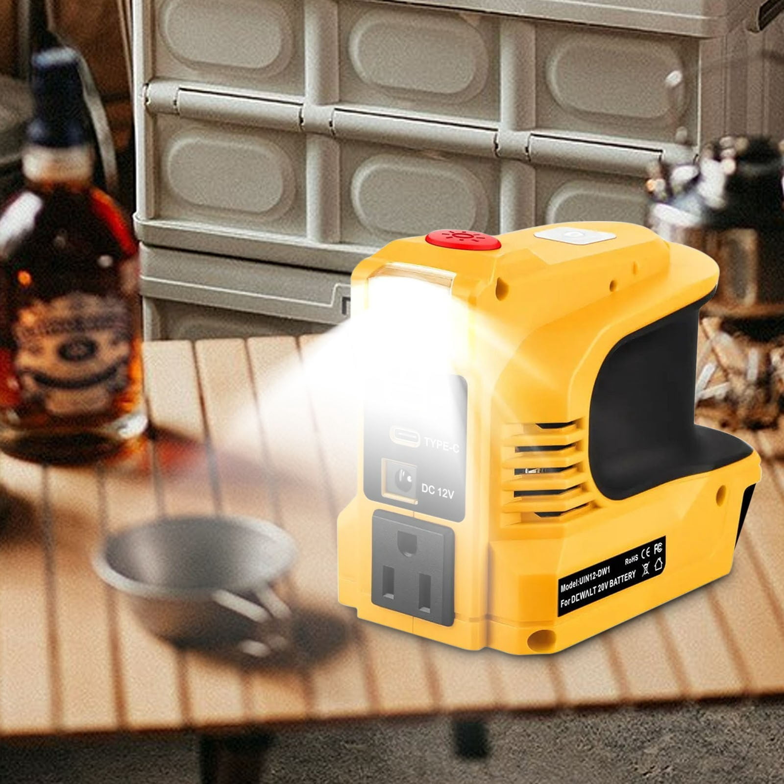 Ckraxd Compact Power Inverter, 110V AC to 12V DC Converter, Portable Battery Inverter, Outdoor Solar Generator, with USB-C and LED Work Light for Camping, Travel, Emergency Power