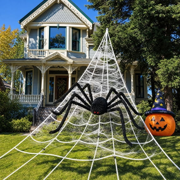 Halloween Decorations, 200" Spider Web & 59" Giant Spider Decorations 20 Fake Spiders for Indoor Outdoor Yard Party