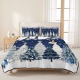 thumbnail image 3 of Quilts King Size Bedding Set, Navy Blue Christmas Lightweight Quilted Comforter, Xmas Trees Balls Snowflake Pine Cone Soft Reversible Bedspread Coverlet with Pillow Covers for All Season, 96" x 106", 3 of 9