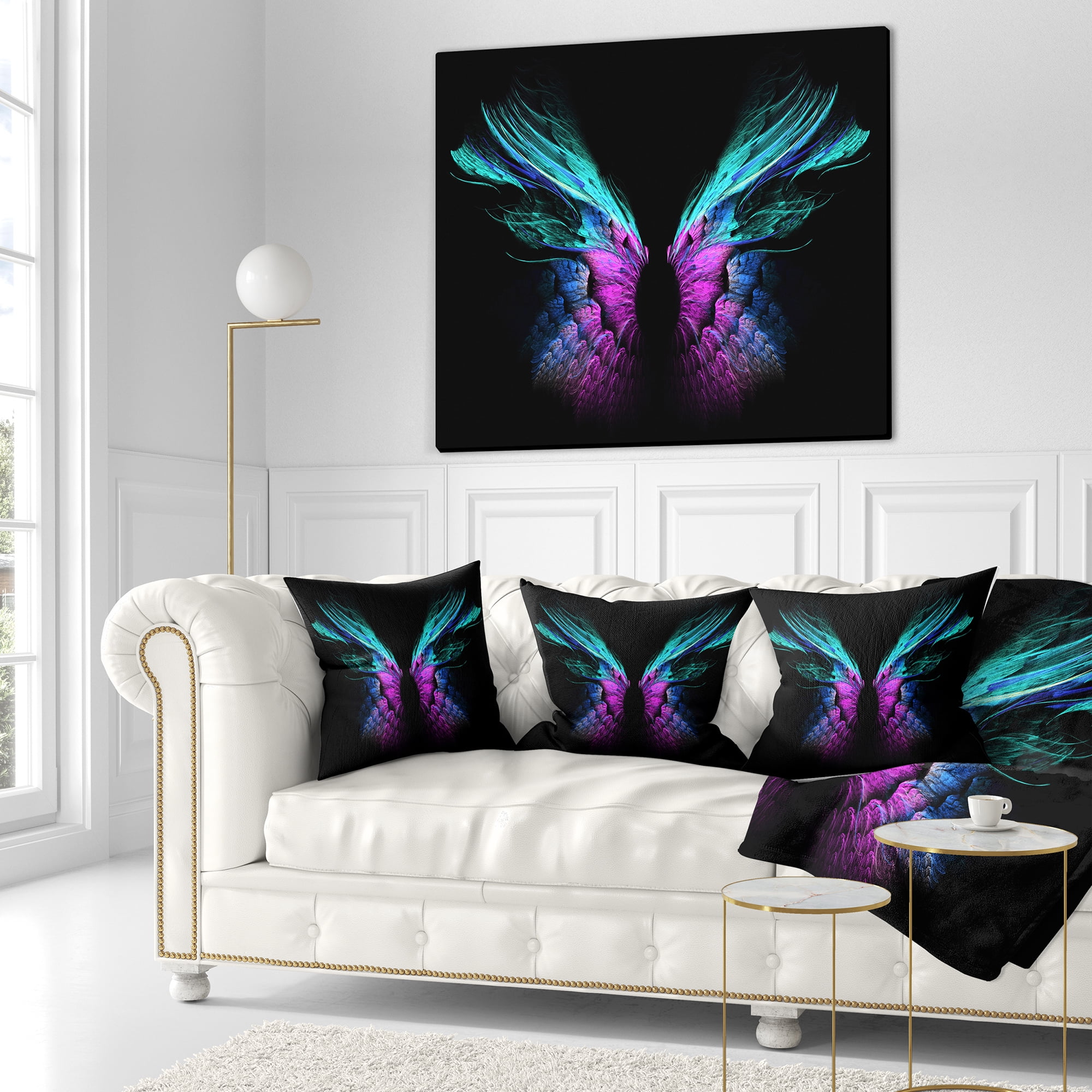 Designart Blue Butterfly Wings - Floral Throw Pillow - 18x18