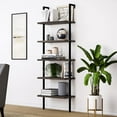 thumbnail image 4 of Ktaxon 5-shelf Wall Mounted Bookshelf, Industrial Wood Ladder Bookcase with Heavy Duty Metal Frame, Dark Walnut, 4 of 7
