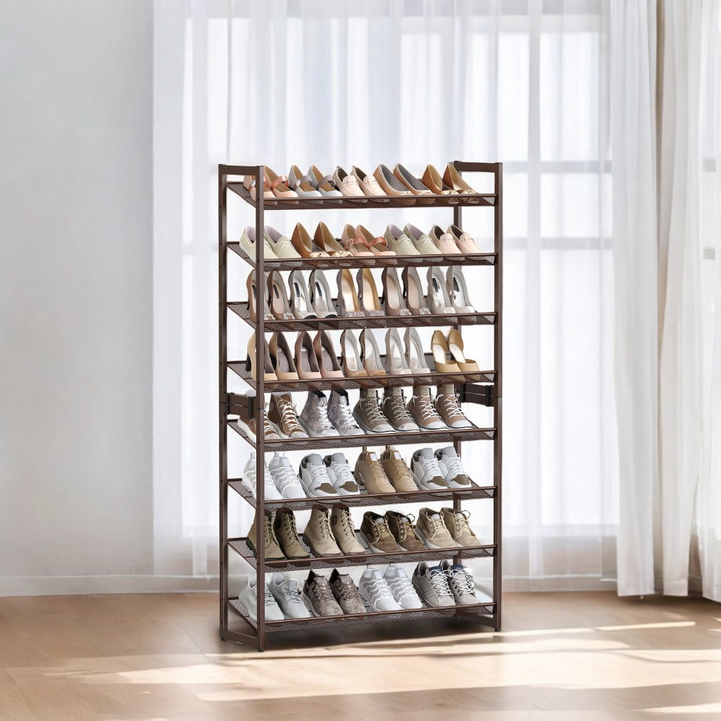 Shoe Rack, 8-Tier Shoe Organizer, Metal Shoe Storage, Entryway, Set of 2, 4-Tier Stackable Shoe Shelf, with Adjustable Flat or Angled Shelves