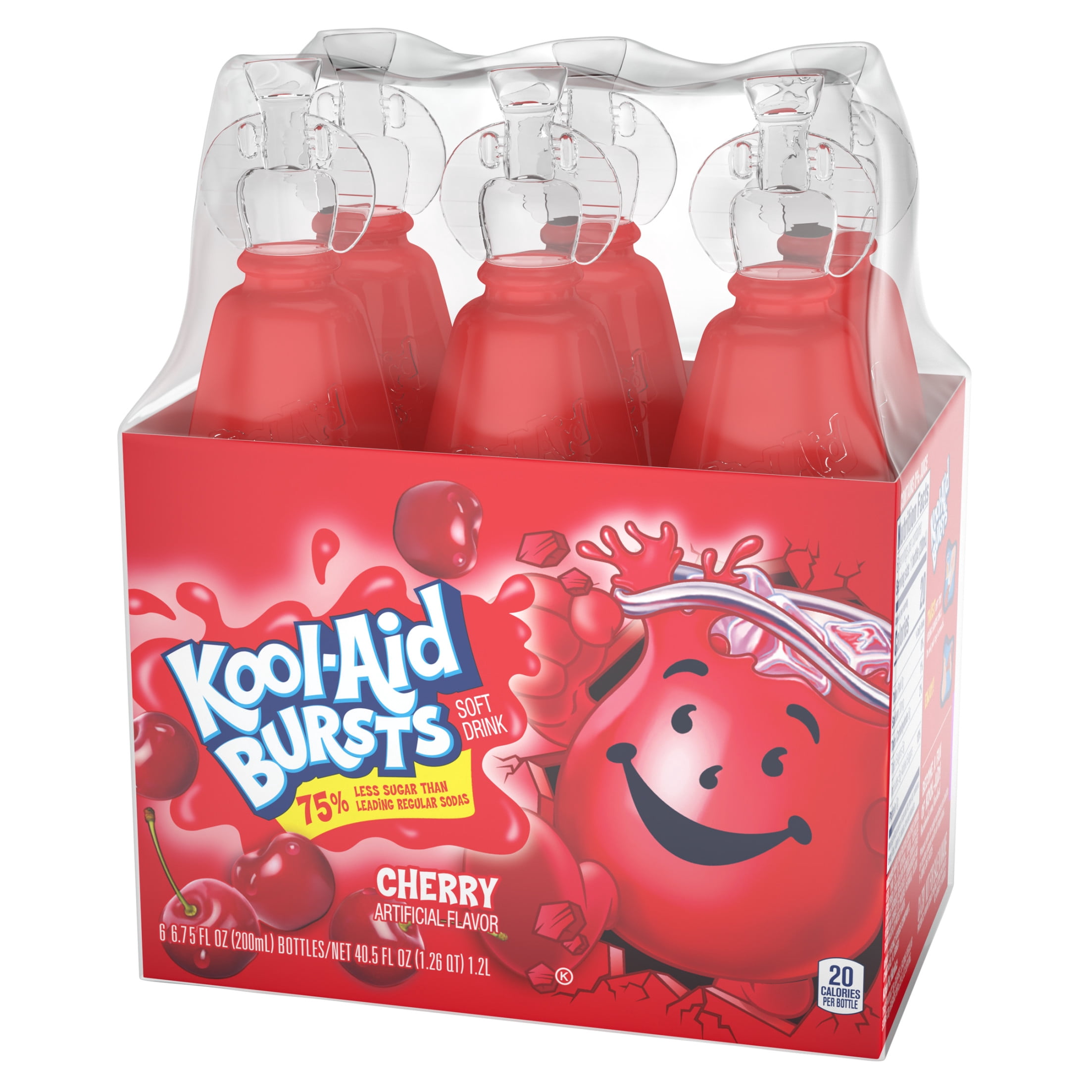 (4 pack) Kool-Aid Bursts Soft Drink, 6 Bottles, for School Lunches and On-the-Go Hydration, artificial flavor Cherry, Caffeine Free, 6.75 oz