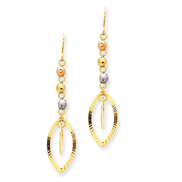 Boucles d'Oreilles Pendantes Ovales en Or Tricolore 14K et Jaunes