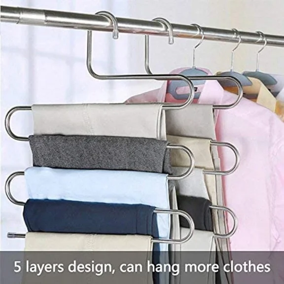 Trouser Pants Hanger Holder 5-Layer S Shape Space Saver Clothes Jean Closet Rack