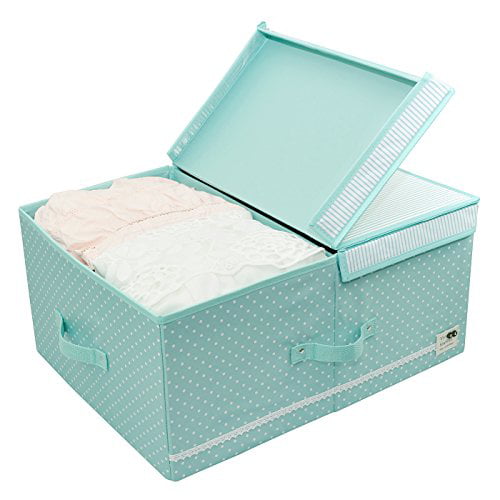 Folding Underbed Storage Box with Lid for Wardrobe Green Collapsible Garment Storage Box with Lid 60L