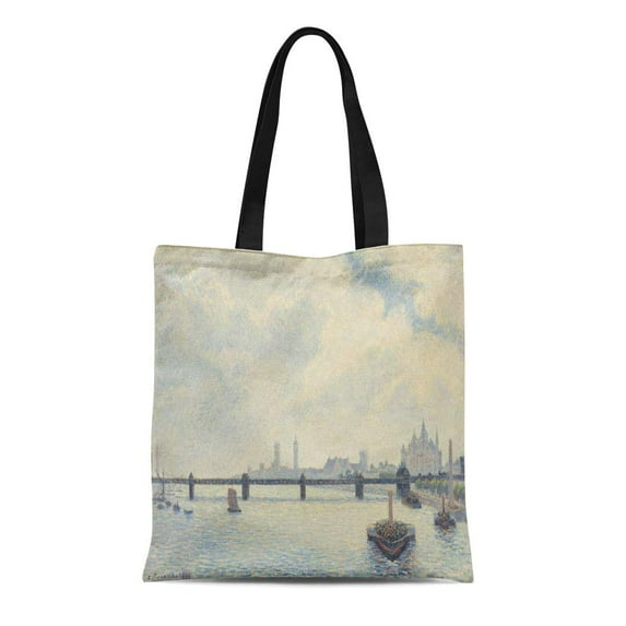 KDAGR Canvas Tote Bag Charing Cross Bridge London By Camille Pissarro 1890 French Durable Reusable Shopping Shoulder Grocery Bag