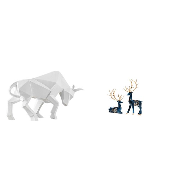 Conjunto moderno de figuras de resina de toro y ciervo. Esculturas abstractas de animales para la entrada, mesa, escritorio, estante, sala de estar u