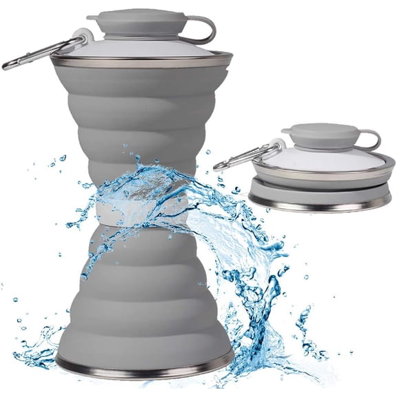 Collapsible Silicone Water Bottle With Carabiner, Leak-Proof BPA-Free For Outdoor Travel Gym Hiking