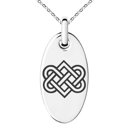 Stainless Steel Irish Heart Love Knot Engraved Small Oval Charm Pendant Necklace