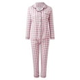 thumbnail image 3 of Soft Pajama Set For Women Loose Lightweight Plaid Button Long Sleeve Top And Pant Pj Set Loungewear Soft Two Piece Sleepwear Sets Pink XL, 3 of 7