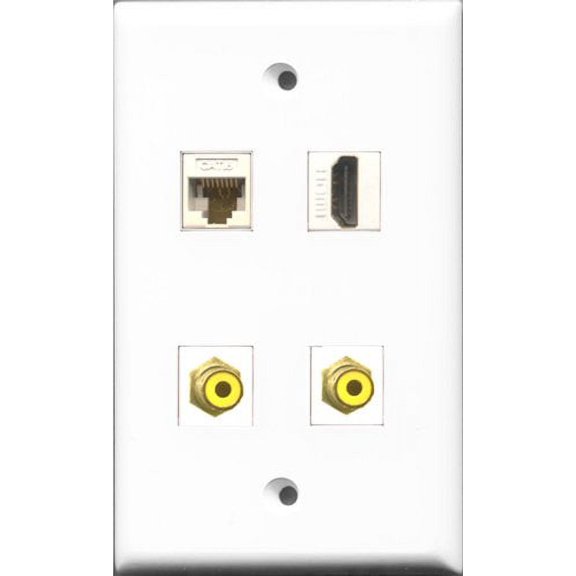 RiteAV 1 Port HDMI 2 Port RCA Yellow and 1 Port Cat6 Ethernet White Wall Plate