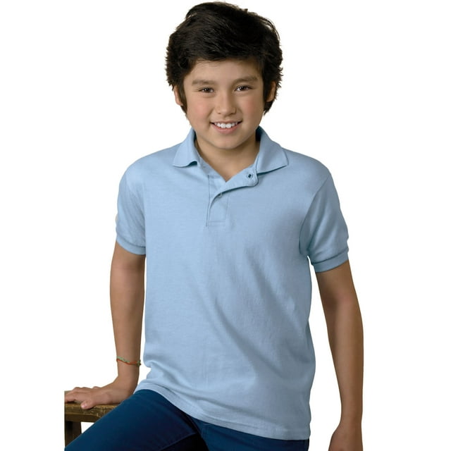 Hanes Cotton-Blend Kids` Jersey Polo, XL, Light Blue