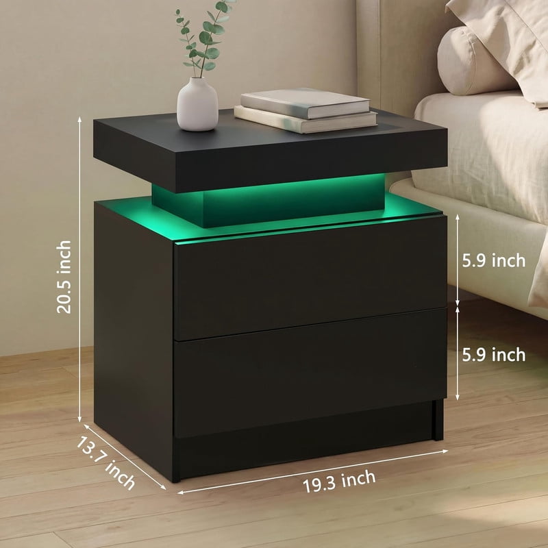 Howcool LED Nightstand, 2 Drawer Bedside Side Table with LED Lights for Bedroom Living Room