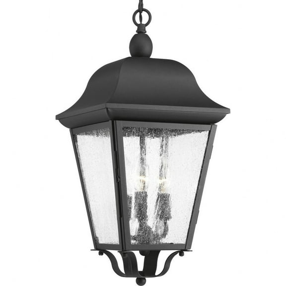 Progress Lighting Kiawah 3-Light Outdoor Hanging Lantern in Antique Bronze with Seeded Glass Panels and Frosted Center Glass