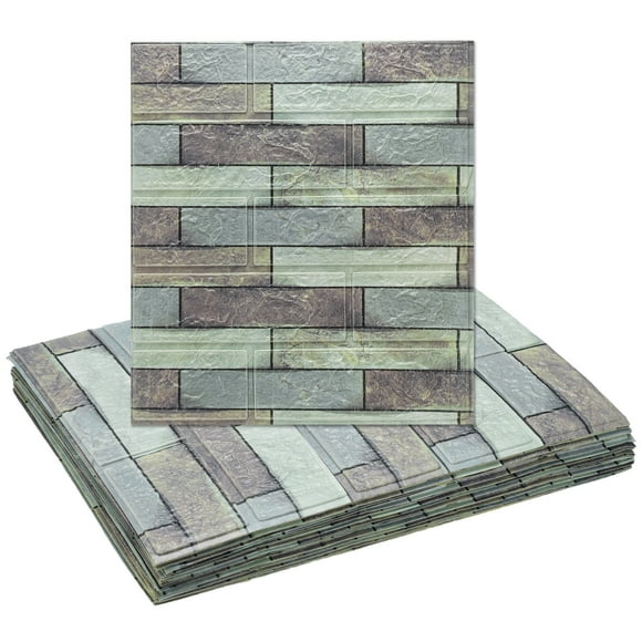 Uxcell 20pcs 3D Wall Panels Peel and Stick, Waterproof Wall Panel Backsplash, 13.8"x15.2" Brick Design Wallpaper XPE Shower Tiles for Bathroom, Kitchen, Living, Orange and Gray