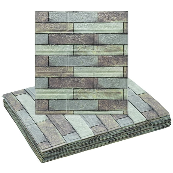 Uxcell 20pcs 3D Wall Panels Peel and Stick, Waterproof Wall Panel Backsplash, 13.8"x15.2" Brick Design Wallpaper XPE Shower Tiles for Bathroom, Kitchen, Living, Orange and Gray