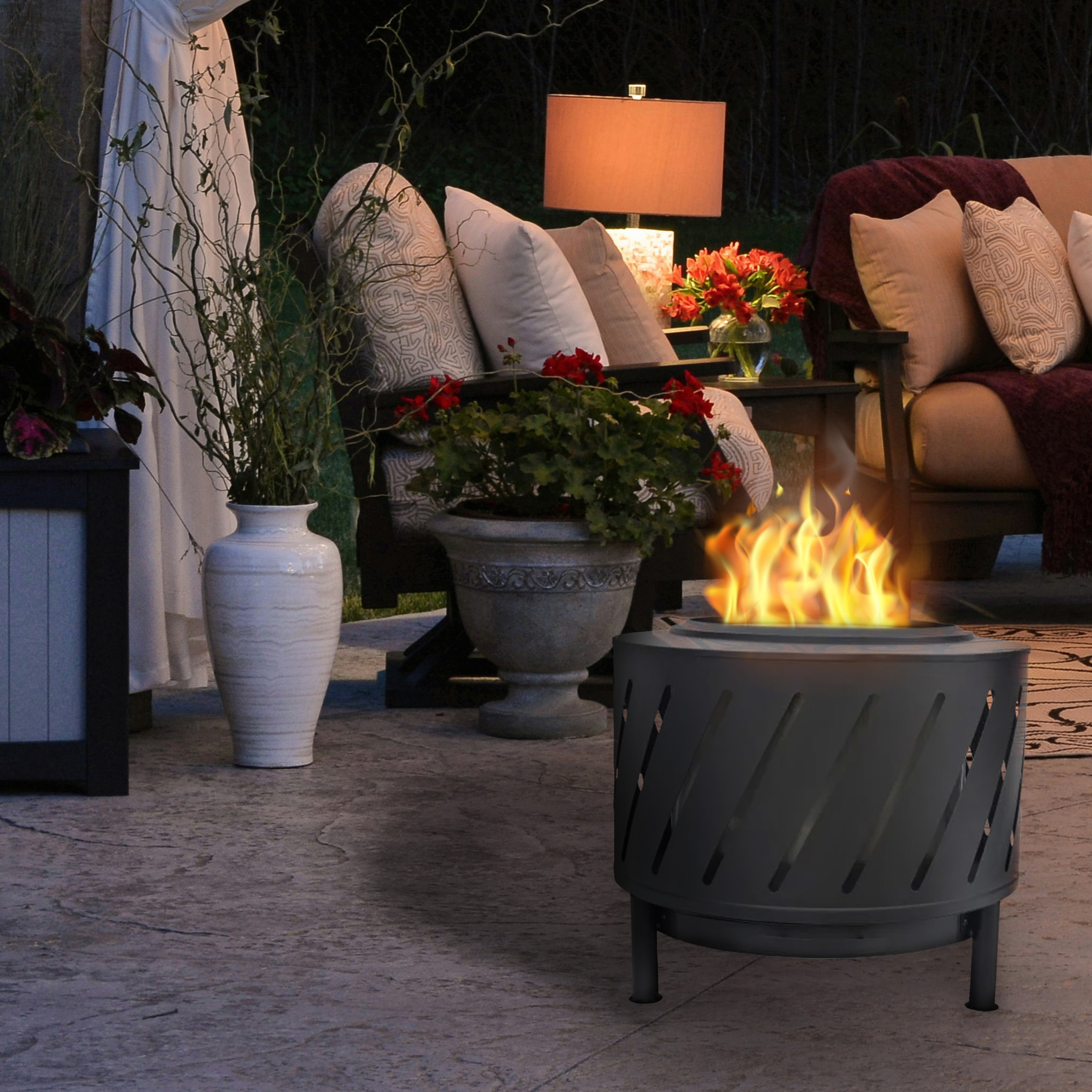 Four Seasons Courtyard 24” Diameter Round Steel Smokeless Fire Pit, Black